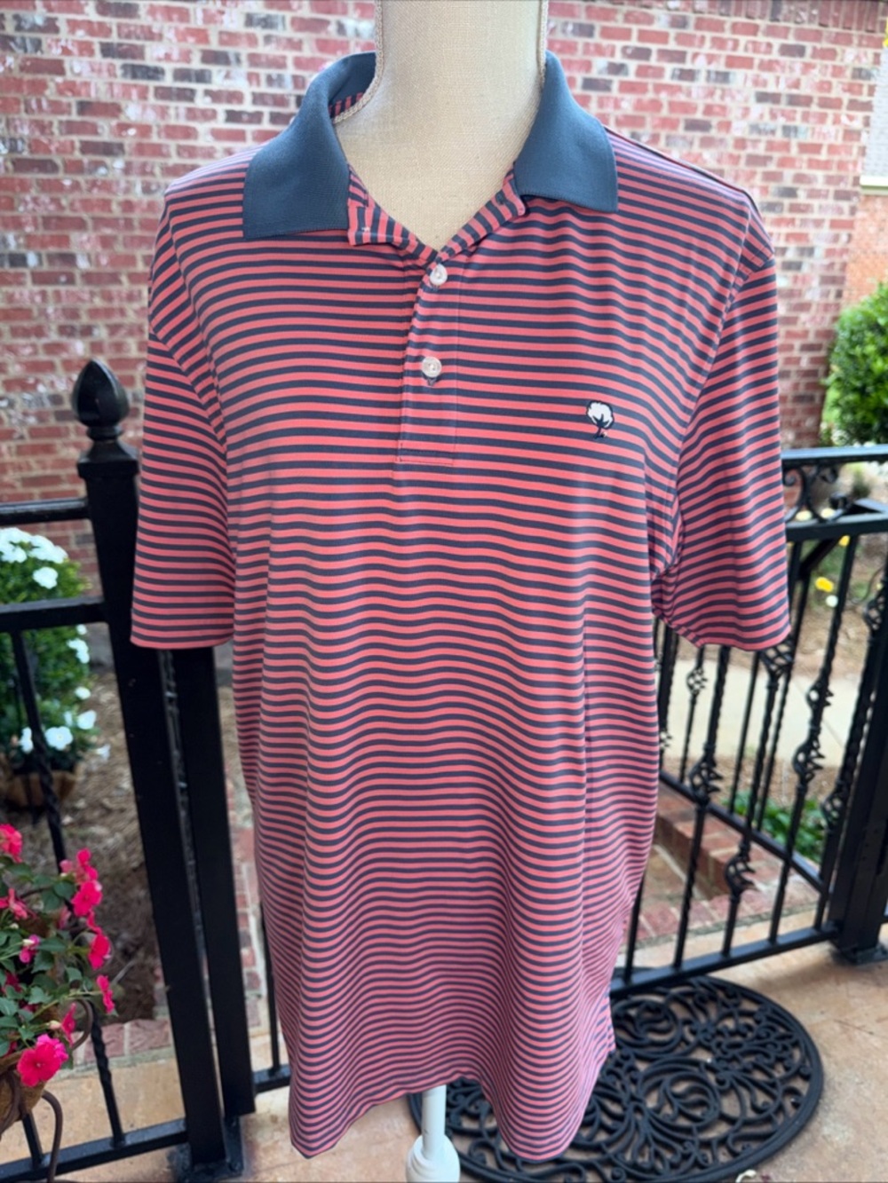 Southern Shirt Co Polo Mens M Pink/Blue Stripe Performance Stretch Golf Casual